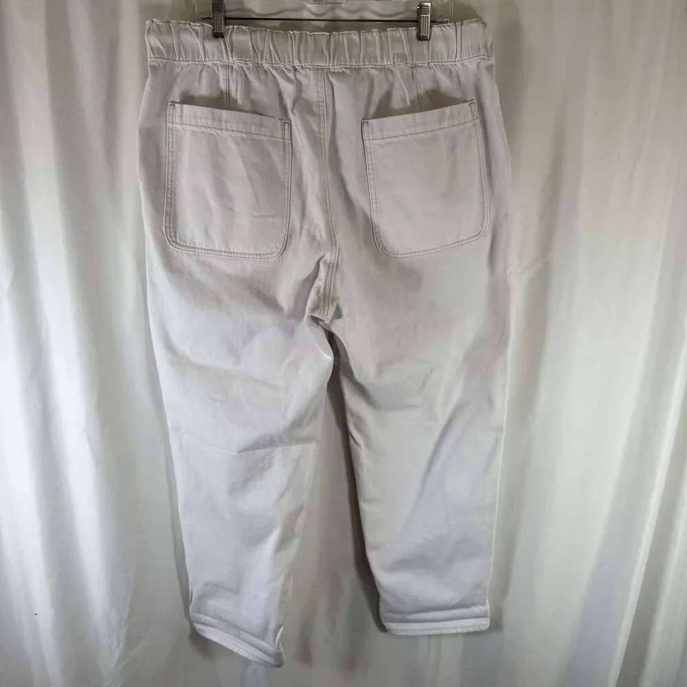New J Crew Pants Women's 34 White Denim Elastic Waist Tapered Leg Drawstring
